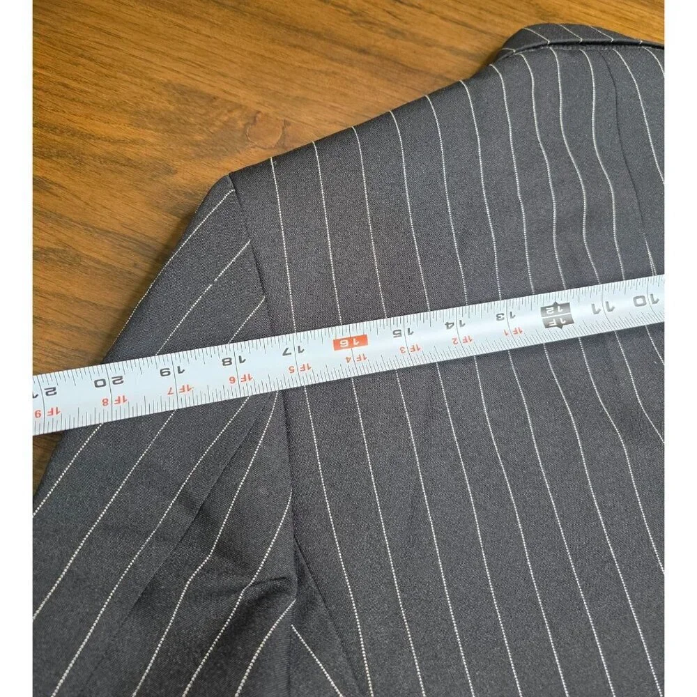 Mens Black Pinstripe Blazer 38S Wool Feel By Burnei Hand Tailored - Picture 8 of 16